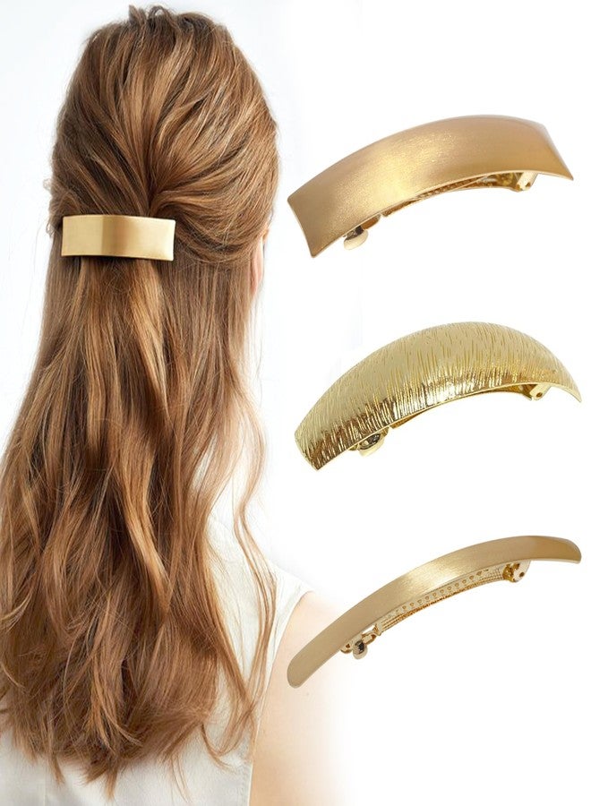 Ayesha Women Gold Hair Clips Metal Flat Hair Clips Gold Hair Barrettes French Clip Barrettes for Women Lady 3pcs - Image 1